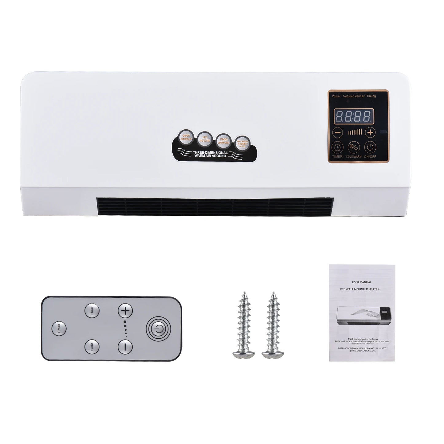 【New】1800W 2-in-1 Timing Function Dual Use Wall Mounted Electric Fan and Space Heater with Remote Control for Do