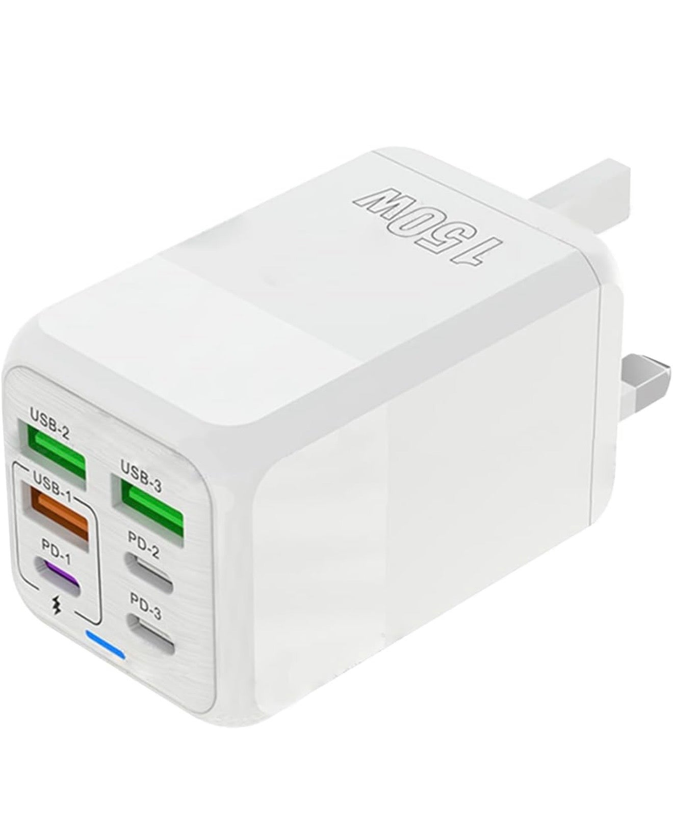 USB Plug Charger, 150W 6-Port Multi Charging Power Adapter with PD 25W Power Adapter QC 3.0 Fast Charging Plug for iPhone Android (white)