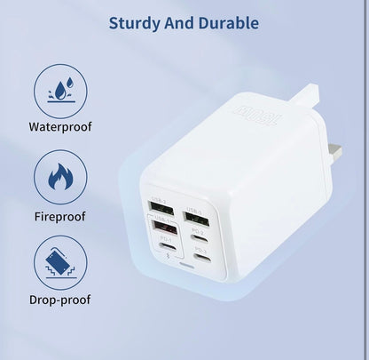 USB Plug Charger, 150W 6-Port Multi Charging Power Adapter with PD 25W Power Adapter QC 3.0 Fast Charging Plug for iPhone Android (white)