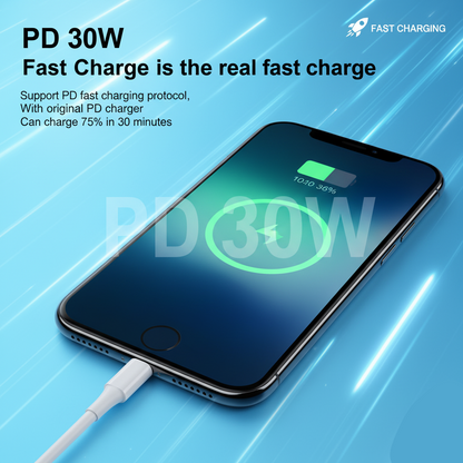 USB-C to Lightning Cable 2m - 30W PD Fast Charging - White