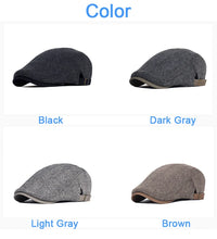 Big Size Newsboy Cap Men Winter Wool Thick Warm Vintage Herringbone Casual Stripe Berets Gatsby Flat Hat Peaked Cap Adjustable