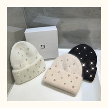 Luxury Rhinestone Beanie – Rabbit Fur Wool Knit Hat – Thick Warm Korean Fashion