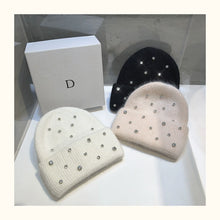 Luxury Rhinestone Beanie – Rabbit Fur Wool Knit Hat – Thick Warm Korean Fashion