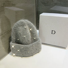 Luxury Rhinestone Beanie – Rabbit Fur Wool Knit Hat – Thick Warm Korean Fashion