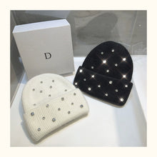 Luxury Rhinestone Beanie – Rabbit Fur Wool Knit Hat – Thick Warm Korean Fashion
