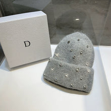 Luxury Rhinestone Beanie – Rabbit Fur Wool Knit Hat – Thick Warm Korean Fashion