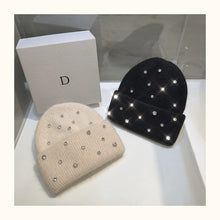 Luxury Rhinestone Beanie – Rabbit Fur Wool Knit Hat – Thick Warm Korean Fashion
