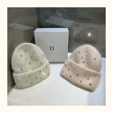 Luxury Rhinestone Beanie – Rabbit Fur Wool Knit Hat – Thick Warm Korean Fashion