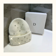 Luxury Rhinestone Beanie – Rabbit Fur Wool Knit Hat – Thick Warm Korean Fashion
