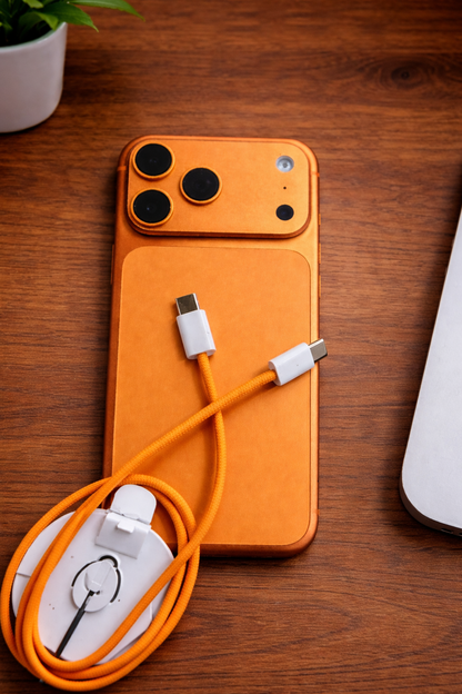 USB-C to USB-C Fast Charging Cable – Durable Orange Braided Design - Perfect for iPhone 17 Pro Max and other latest models