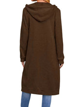 Women’s Long Cardigan – Hooded Drawstring Pocket Coat – Casual Spring/Autumn Layer