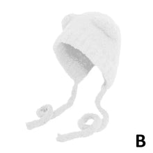 Winter Plush Beanie – Cute Bear-Ear Wool Hat – Warm Lace-Up Knitted Cap