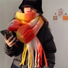Women’s Cashmere Winter Scarf – Thick Warm Pashmina Shawl – Soft Rainbow Tassel Wrap