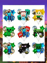 5pcs My World Pixel Video Themed Party Decorations Set，Hanging Banners 、Balloons,Suitable For Birthday、Halloween、Christmas Party