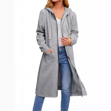 Women’s Long Cardigan – Hooded Drawstring Pocket Coat – Casual Spring/Autumn Layer