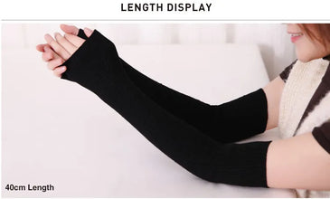 Women’s Long Knitted Fingerless Gloves – Y2K Thermal Arm Warmers 40–60 cm