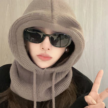 Knitted Hooded Balaclava Hat – Women’s Winter Neck Collar – Outdoor Drawstring Beanie