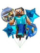 5pcs My World Pixel Video Themed Party Decorations Set，Hanging Banners 、Balloons,Suitable For Birthday、Halloween、Christmas Party