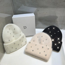 Luxury Rhinestone Beanie – Rabbit Fur Wool Knit Hat – Thick Warm Korean Fashion