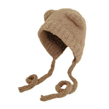 Winter Plush Beanie – Cute Bear-Ear Wool Hat – Warm Lace-Up Knitted Cap