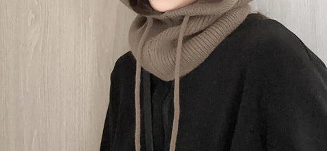 Knitted Hooded Balaclava Hat – Women’s Winter Neck Collar – Outdoor Drawstring Beanie