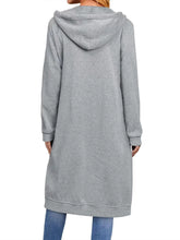Women’s Long Cardigan – Hooded Drawstring Pocket Coat – Casual Spring/Autumn Layer