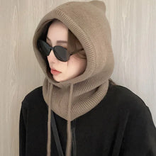 Knitted Hooded Balaclava Hat – Women’s Winter Neck Collar – Outdoor Drawstring Beanie