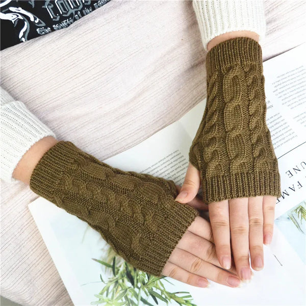 Women’s Knitted Fingerless Gloves – Faux Wool Warm Mitten – Winter Fashion Accessory
