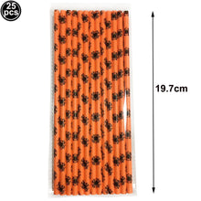 Halloween Paper Straws (25–100 pcs) – Spider & Skull Pattern – Party Drink Decor
