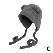Winter Plush Beanie – Cute Bear-Ear Wool Hat – Warm Lace-Up Knitted Cap