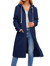Women’s Long Cardigan – Hooded Drawstring Pocket Coat – Casual Spring/Autumn Layer