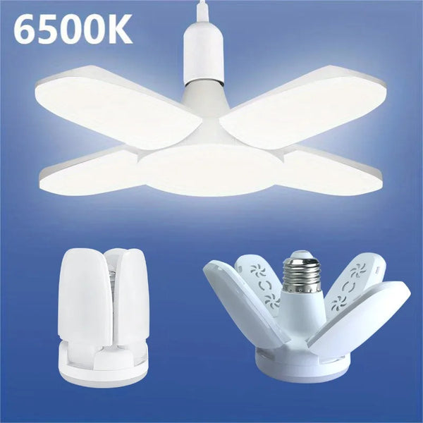 E27 Foldable LED Bulb 28W AC 220V Adjustable Fan-Shaped Ceiling Light for Garage, Home, Living Room, Warehouse, Collapsible Lamp