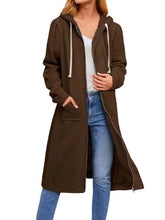 Women’s Long Cardigan – Hooded Drawstring Pocket Coat – Casual Spring/Autumn Layer