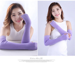 Women’s Long Knitted Fingerless Gloves – Y2K Thermal Arm Warmers 40–60 cm