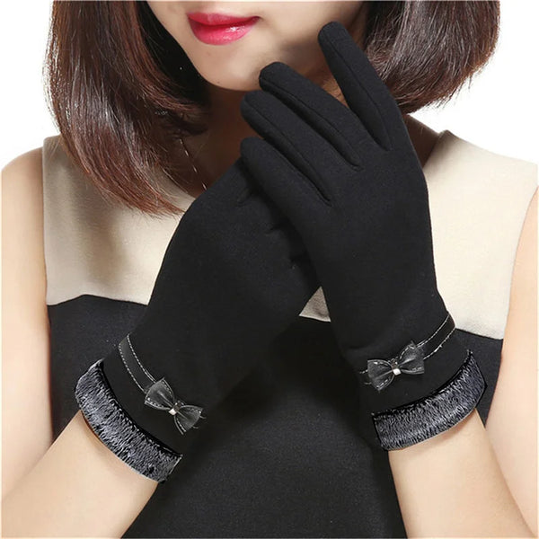 Women’s Vintage Bow-Knot Gloves – Touchscreen Driving Mittens – Warm Windproof