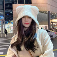 Winter Plush Beanie – Cute Bear-Ear Wool Hat – Warm Lace-Up Knitted Cap