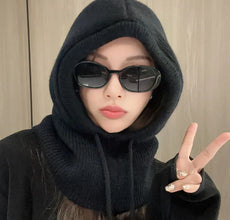 Knitted Hooded Balaclava Hat – Women’s Winter Neck Collar – Outdoor Drawstring Beanie