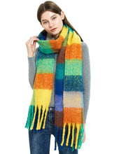 Women’s Cashmere Winter Scarf – Thick Warm Pashmina Shawl – Soft Rainbow Tassel Wrap