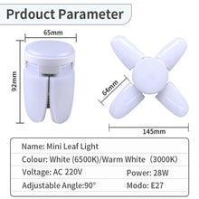 E27 Foldable LED Bulb 28W AC 220V Adjustable Fan-Shaped Ceiling Light for Garage, Home, Living Room, Warehouse, Collapsible Lamp