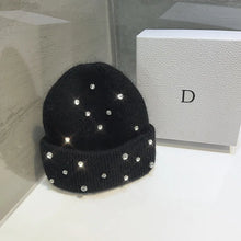 Luxury Rhinestone Beanie – Rabbit Fur Wool Knit Hat – Thick Warm Korean Fashion
