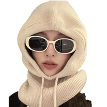 Knitted Hooded Balaclava Hat – Women’s Winter Neck Collar – Outdoor Drawstring Beanie
