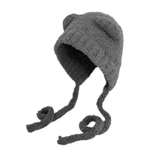 Winter Plush Beanie – Cute Bear-Ear Wool Hat – Warm Lace-Up Knitted Cap