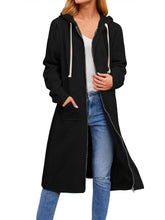 Women’s Long Cardigan – Hooded Drawstring Pocket Coat – Casual Spring/Autumn Layer
