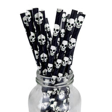 Halloween Paper Straws (25–100 pcs) – Spider & Skull Pattern – Party Drink Decor