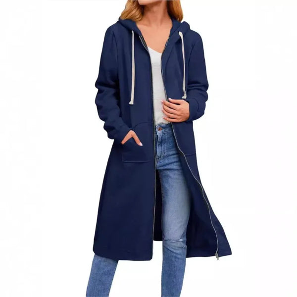 Women’s Long Cardigan – Hooded Drawstring Pocket Coat – Casual Spring/Autumn Layer