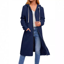 Women’s Long Cardigan – Hooded Drawstring Pocket Coat – Casual Spring/Autumn Layer