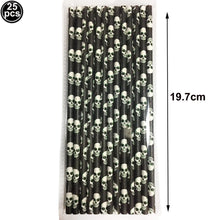 Halloween Paper Straws (25–100 pcs) – Spider & Skull Pattern – Party Drink Decor