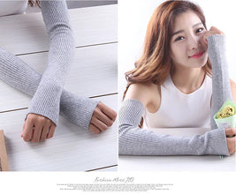 Women’s Long Knitted Fingerless Gloves – Y2K Thermal Arm Warmers 40–60 cm