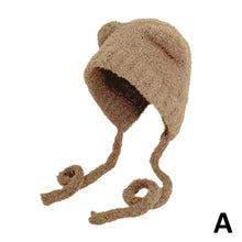 Winter Plush Beanie – Cute Bear-Ear Wool Hat – Warm Lace-Up Knitted Cap