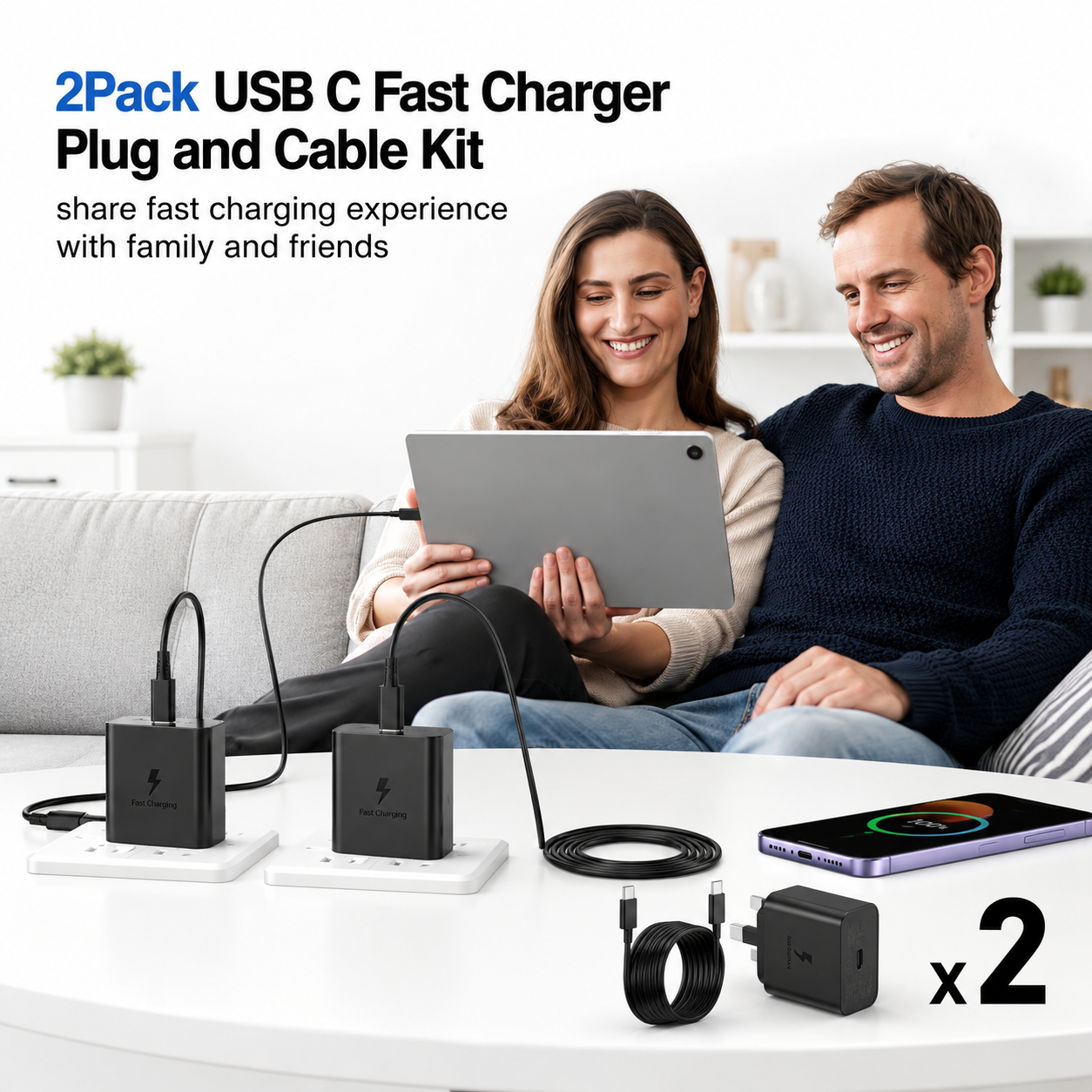 25W USB-C Charger + Cable — 2 Pack